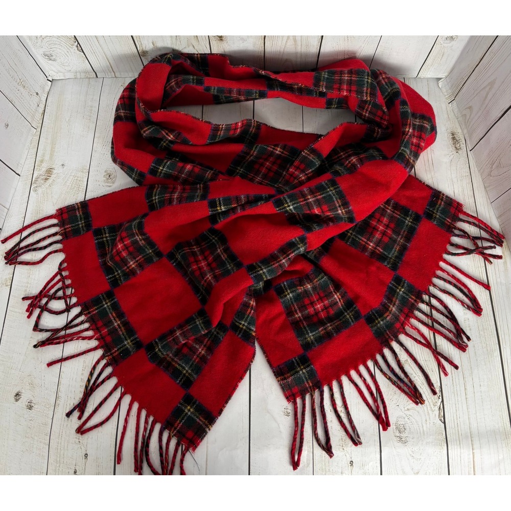 Gap Red Black‎ Buffalo Plaid Tartan 100% Wool Scarf Made in Italy 2131